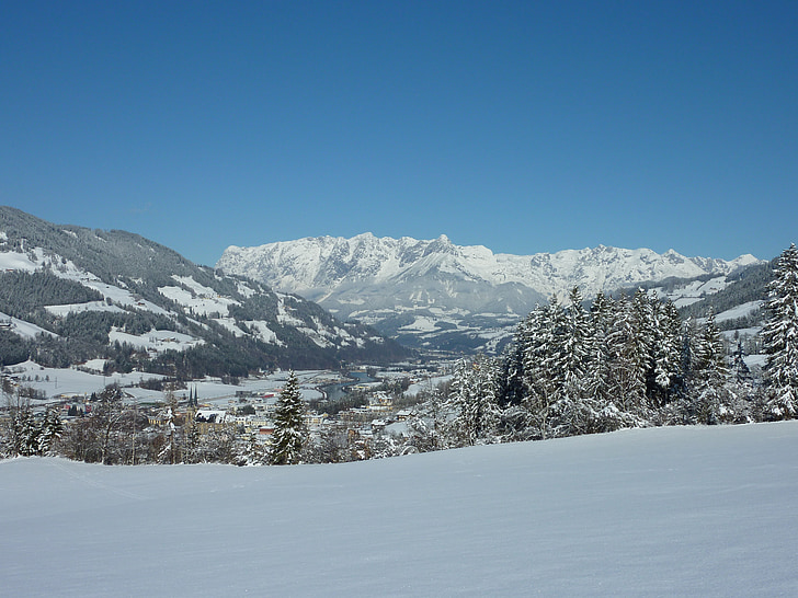 chłodny, Tennengebirge, śnieg, zimowe, krajobraz, snowy, biały