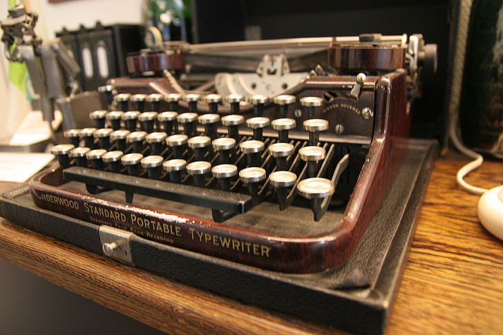 skrivmaskin, historiskt sett, nycklar, gamla, tangentbord, Office, omodern