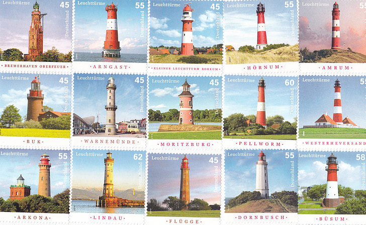 postage stamps, lighthouse, collect