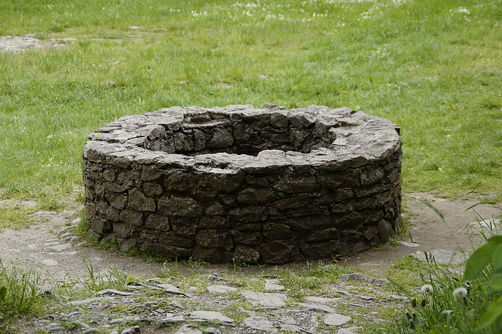 fuente, antiguo, muro de piedra, pared, Acerca de, edad media, Castillo