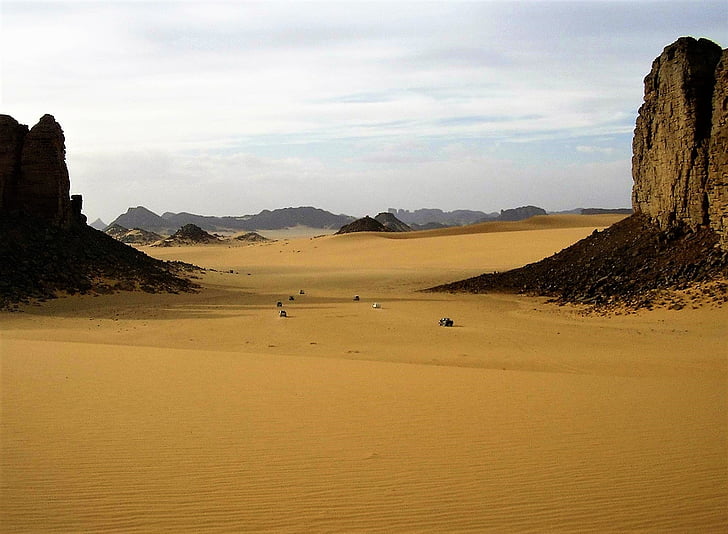 Alžirija, puščava, Sahara, pesek, avtomobili, širok