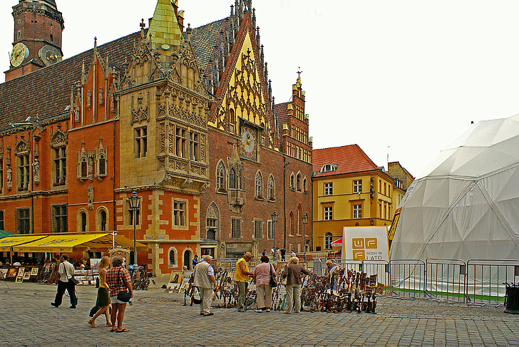 városháza, Wrocław, a város központjában, Alsó-Szilézia, város, építészet, utca