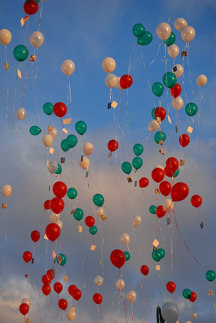 balloner, nationale, rød, hvid, grøn, baggrund