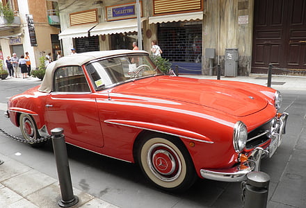 Mercedes, Vintage, rojo, coche, antiguo, clásico, Sicilia