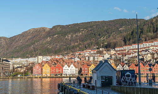 Bergen, Norvégia, város, víz, Európa, Skandinávia, építészet