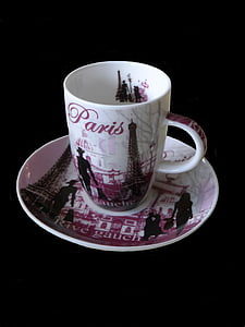 coffee cup, cup, saucer, ceramic, pink, violet, black