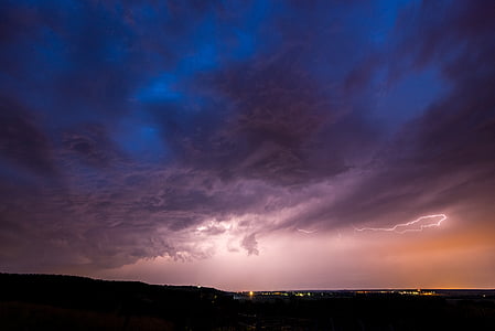 thunderstorm, night, landscape, sky, flash, flash of lightning, weather