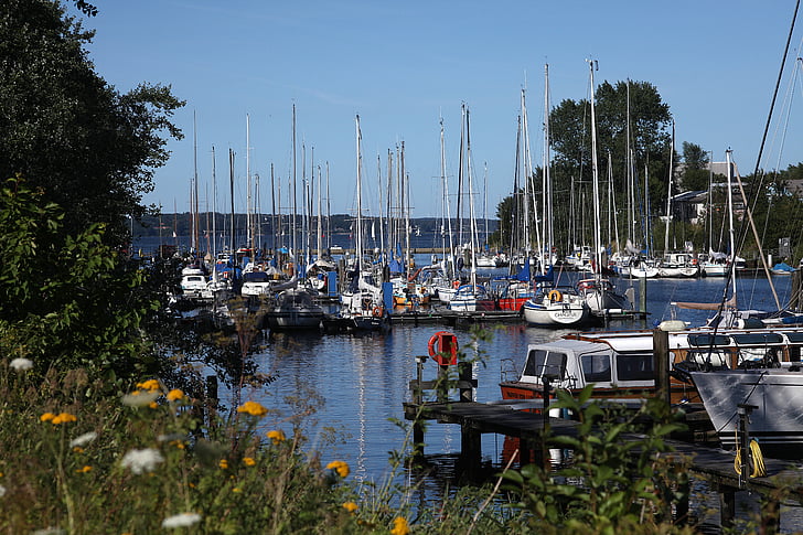 yelken, tekneler, İdil, bağlantı noktası, Flensburg iline, Yaz, Güneş