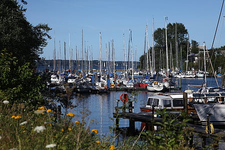 vitorla, csónakok, idill, Port, Flensburg, nyári, nap