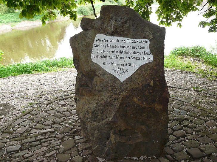 weserstein, johtaa hann, Werra, Fulda, Weser-joen rannalla, sanat