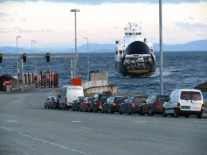 prāmju satiksme, pagaidiet, rinda, automašīnas, laiva, ceļojumi, Rørvik
