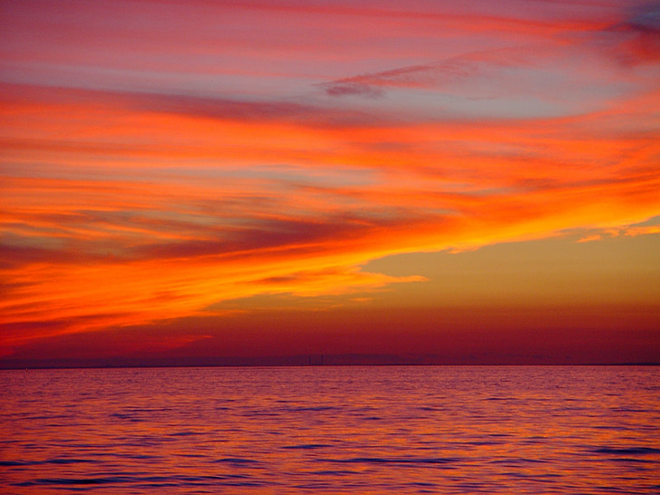 solnedgång, färgglada, Ocean, Seascape, vatten, havet, Sky