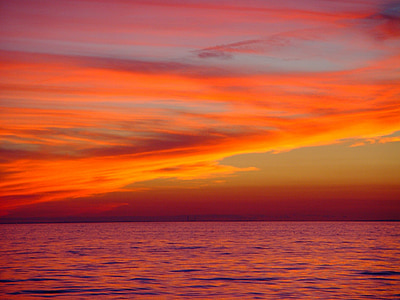 tramonto, colorato, oceano, vista sul mare, acqua, mare, cielo