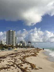 Miami beach, Plaża, Florida, Ocean, niebo, wakacje, piasek