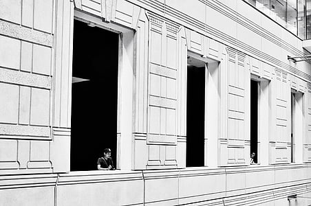 arquitectura, en blanc i negre, edifici, persona, Windows