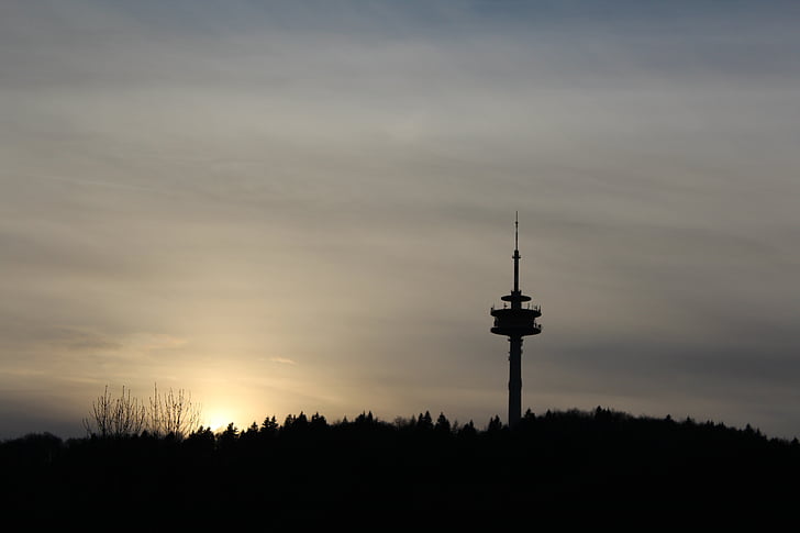 televizní věž, Západ slunce, věž, večer, Německo