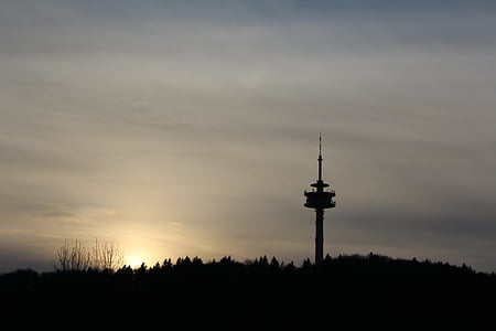 Torre de la TV, puesta de sol, Torre, noche, Alemania