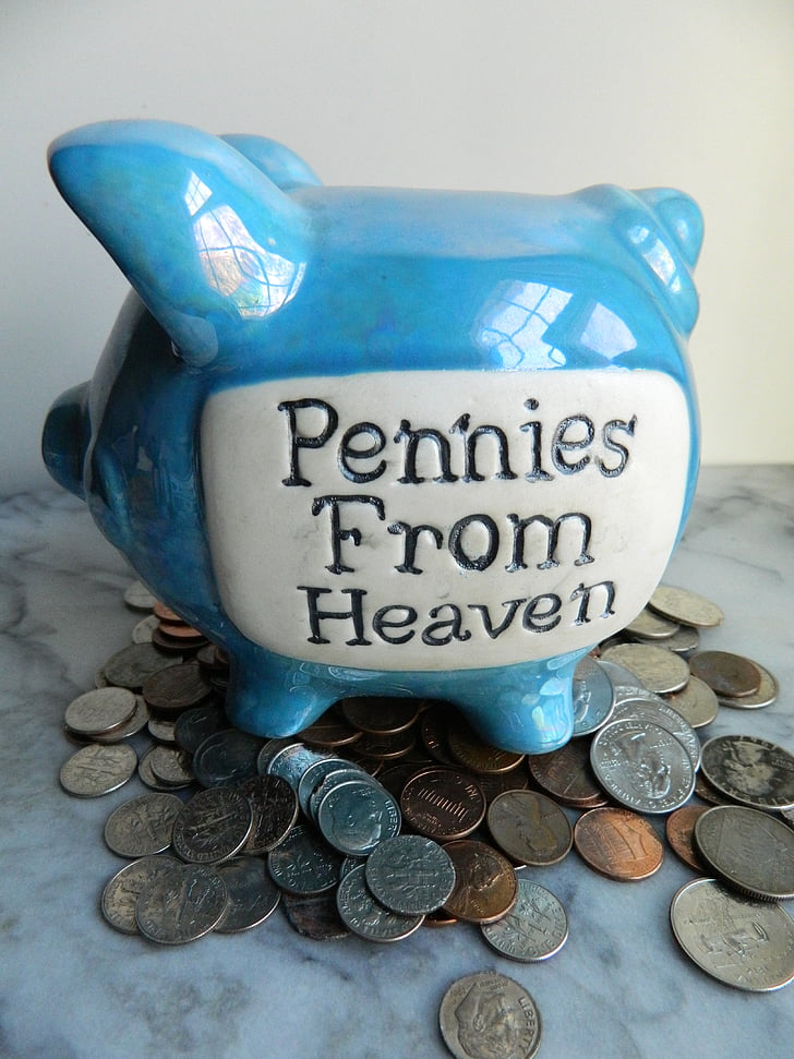 piggy bank, naudas kaste, ietaupījumu, kapitāls, peniju no debesīm, monētas
