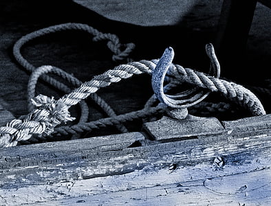 black, white, oarlock, rope, nautical Vessel, sea, tied Knot