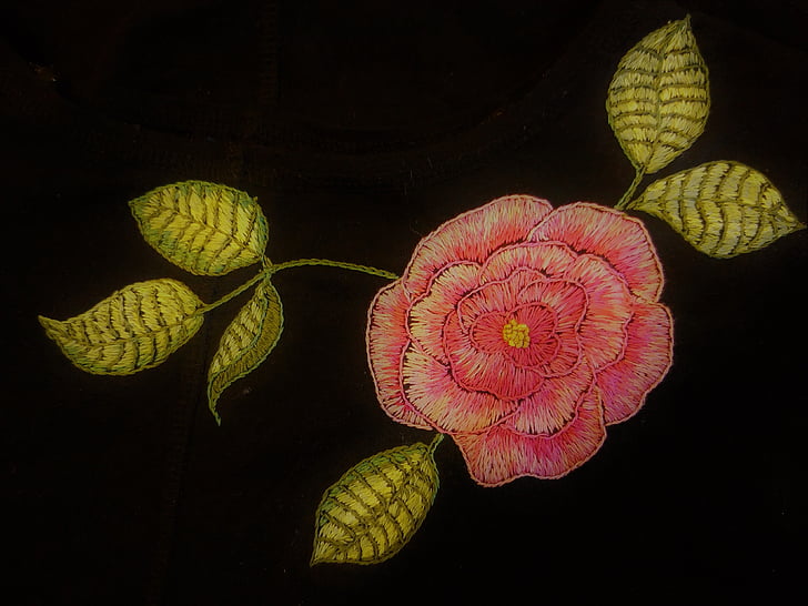 bordado, la costura, color de rosa, labores de punto, mulina, flor
