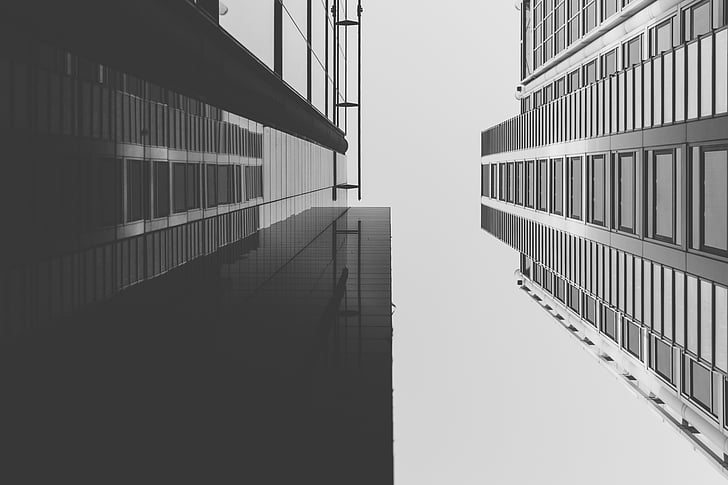 grå, bygge, skyskraper, høy stige, arkitektur, Urban, svart-hvitt