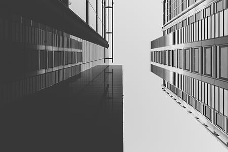gray, building, skyscraper, high rise, architecture, urban, black and white