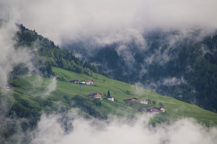 muntanyes, núvols, vacances, Tirol del Sud, bergdorf, paisatge, pagesos de muntanya