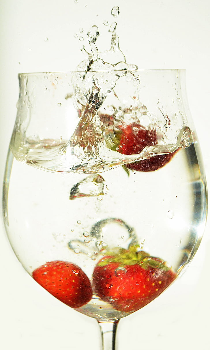 jordgubbar, Frisch, vatten, frukt, spray, glas
