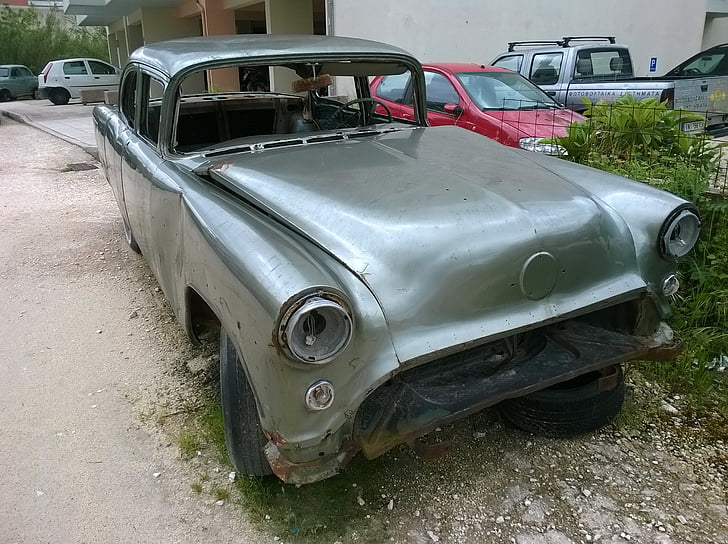 coche, automóvil, Oldtimer, antiguo, abandonado, oxidado, dañado