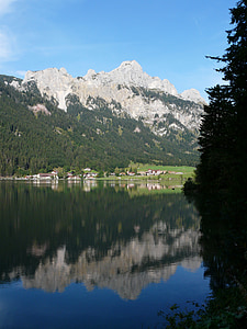 Haldensee, Alpes Allgäu, Alpina, montanhas, Tannheim, flüh vermelho, Haller