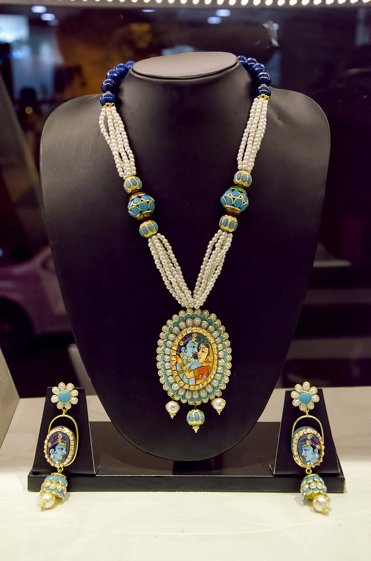 halskæde, øreringe, Krishna, vedhæng, perler, smykker, mode