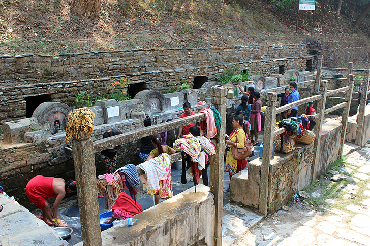 tindhara, água, fonte, área, Templo de, Bandipur, Nepal