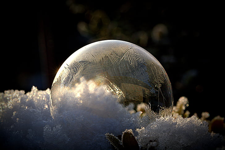 soap bubbles, frozen, frozen bubble, ball, frost blister, bubble, cold