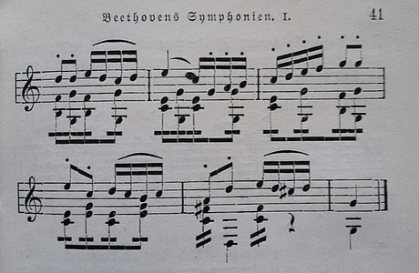 skaņdarbu notis, mūzika, simfoniskais orķestris, Beethoven, tekstūra, fons, TREBLE clef