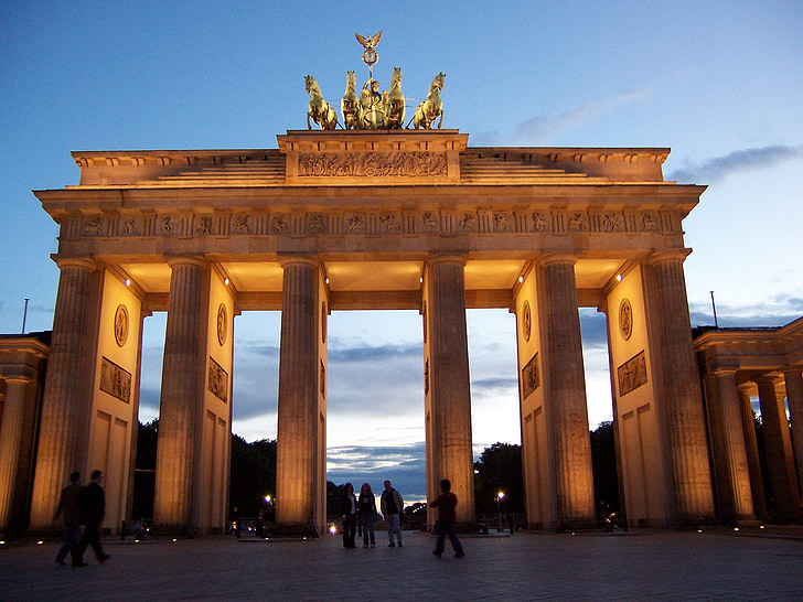 Gerbang Brandenburg, Berlin, Jerman, Landmark, malam, arsitektur, Monumen