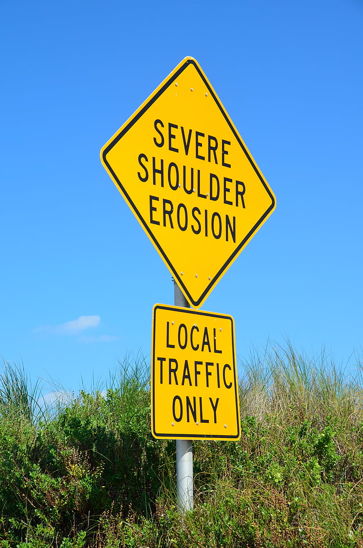 signe de l'erosió de platja, platja, a l'exterior, natura, senyal d'advertència, Florida, EUA