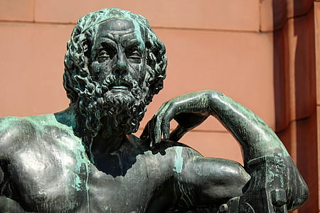 escultura, bronze, figura, Homer, poeta, ulls, buit