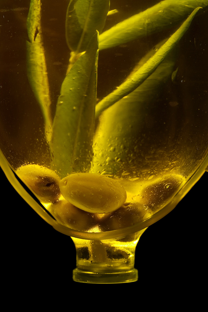 olive, bottiglia, olio d'oliva, olio, salute, sano, giallo