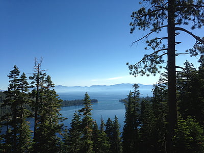 jezero, Tahoe, krajine, narave, obale, Sierra, drevo