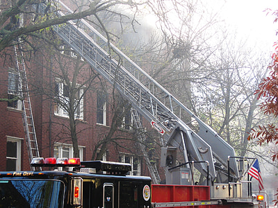 消防車, はしご, 緊急, 消防士, 火, 職業, 消防士