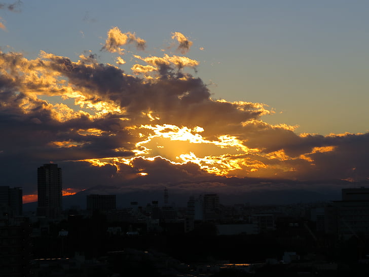 サンセット, 東京, 日本, 空, 雲, アウトドア, 静かです