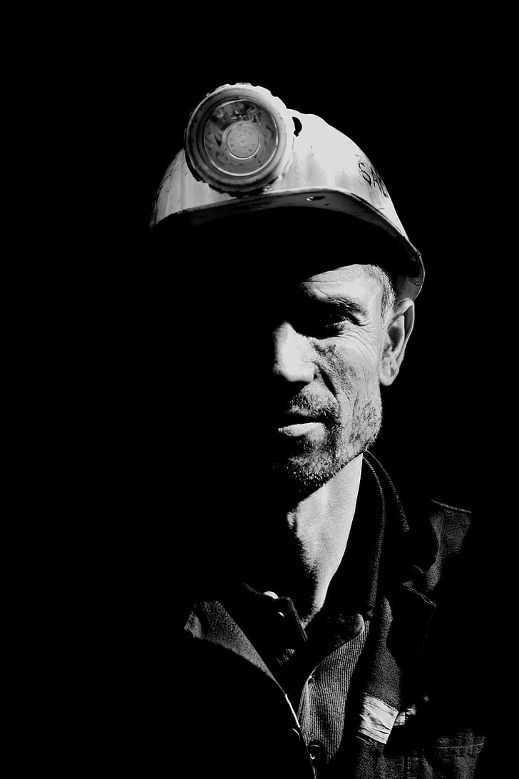 Miner, porträtt, svart och vitt, kol, Turkiet, Zonguldak