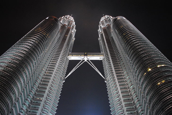 wieże Petronas towers, noc, podróży, Malezja, Petronas, Architektura, Azja