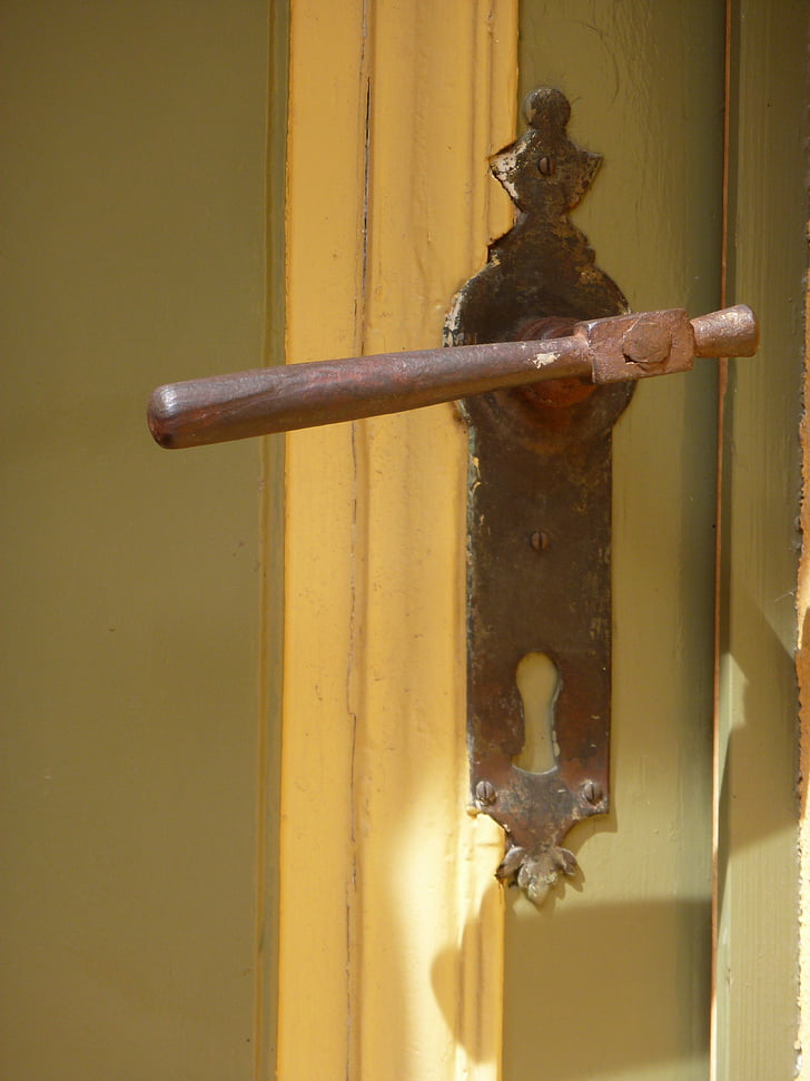 maneta de la porta, vell, fusta