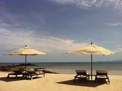 the upper electrode, beach, parasol, chair, break, sea, sand