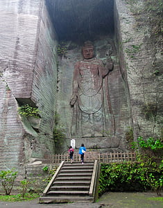 日本, 鋸山, 巨大な, 仏, 彫刻, 彫刻, 雨