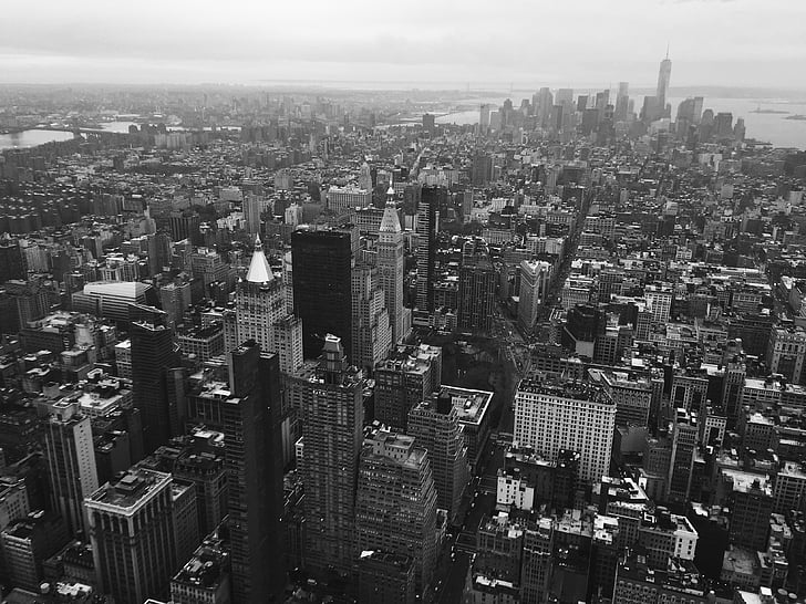 Niujorkas, Miestas, NYC, miesto centras, iš lėktuvo, miesto, pastatų
