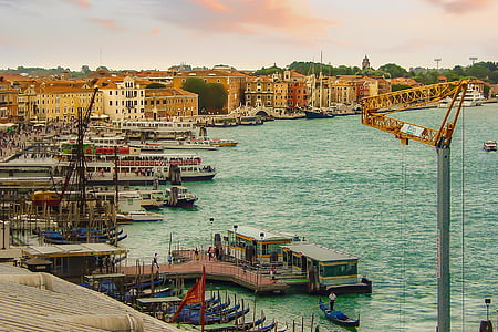 Venecia, Laguna, canal, gran, construcción, barcos, Turismo