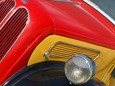 vanha auto, Tiivistelmä, edessä, punainen, keltainen, Vintage kuorma, vanha