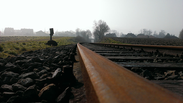 śledzić, krajobraz, wydawało się, kolejowej w, Pociąg, transportu, stali